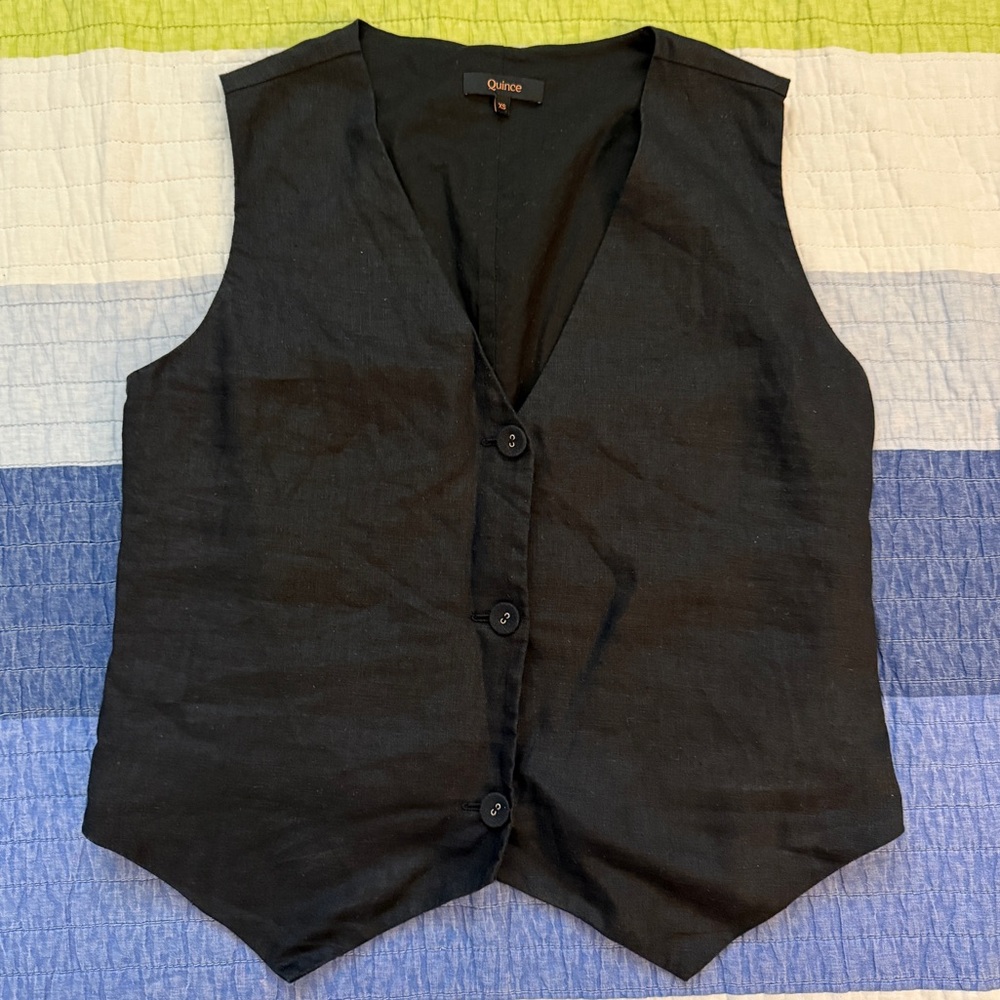 Quince - Linen Vest BlacK XS